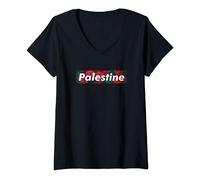 Mujer Red Palestine Free Palestine Free Gaza Palestine Flag Arabic Camiseta Cuello V
