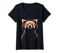 Mujer Red Panda Music Auriculares Gamer Motif Gaming Hombres Animal Camiseta Cuello V