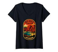 Mujer Red Rock Canyon Nevada Vista panorámica del desierto Vintage Camiseta Cuello V