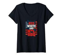 Mujer Red White and BBQ | Patriotic Farm Animal Cookout Design Camiseta Cuello V