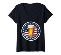 Mujer Red White And Brew American Patriot Beer Lover 4 de julio EE. UU Camiseta Cuello V