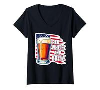 Mujer Red White And Brew American Patriot Beer Lover USA 4 de julio Camiseta Cuello V
