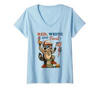 Mujer Red White And Feral Funny Raccoon 4th of July Patriotic Camiseta Cuello V
