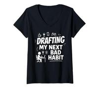 Mujer Redactando mi próximo Mal Comportamiento Procrastinación Divertida Camiseta Cuello V