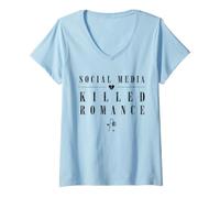 Mujer Redes sociales Mataron Romance Anti Romance Humor Gótico Camiseta Cuello V