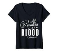 Mujer Redimido por la Sangre Efesios 1:7 Mensaje Inspirador Camiseta Cuello V