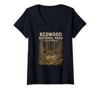 Mujer Redwood National Park California Ciervo Naturaleza Amante Camiseta Cuello V