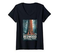 Mujer Redwood National Park Vintage Camping Senderismo Hombres Mujeres Niños Camiseta Cuello V
