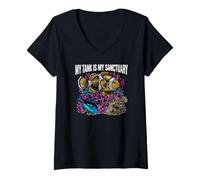 Mujer Reef Keeper Aquarium My Tank Is My Sanctuary Camiseta Cuello V