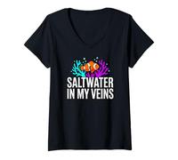 Mujer Reef Tank Aquarist Saltwater In My Veins Camiseta Cuello V
