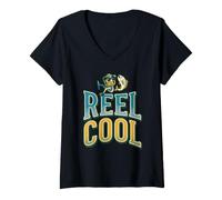 Mujer Reel Cool Humor Vibes Dad Funny Fishing Cita Broma Juego de Palabras Camiseta Cuello V