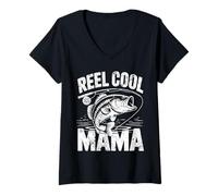 Mujer Reel Cool Mama Fishing Mom Gifts Mother's Day Fisherman Fish Camiseta Cuello V