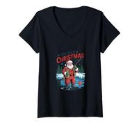 Mujer Reeling In Christmas Cheer - Divertida Pesca navideña Camiseta Cuello V