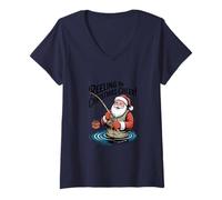 Mujer Reeling In Christmas Cheer - Divertida Pesca navideña Camiseta Cuello V