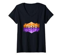 Mujer Reflexiones del Horizonte de Tokio - Recuerdo de Japón Camiseta Cuello V