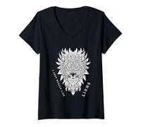 Mujer Regalo Amante del León I Just Really Like Lions Geométrico Art Deco Camiseta Cuello V
