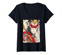 Mujer Regalo de Arte japonés Moderno de Sun Wukong Monkey King Fierce Camiseta Cuello V