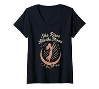 Mujer Regalo de Bienestar intencional de la Diosa Lunar del Ciclo Lunar Camiseta Cuello V