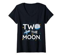 Mujer Regalo de Cohete Espacial de cumpleaños para Amantes de los Dos Planetas de la Luna Camiseta Cuello V