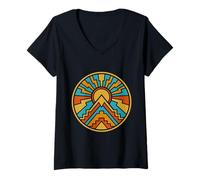 Mujer Regalo de Cultura indígena nativa Americana Sun Mountain Camiseta Cuello V