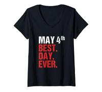 Mujer Regalo de cumpleaños de boda para despedida de soltero del 4 de mayo Camiseta Cuello V