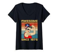 Mujer Regalo de cumpleaños número 51 de 51 años para Mujer, Retro, Vintage, 1975 Camiseta Cuello V