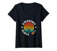 Mujer Regalo de cumpleaños para Jugador de Tenis de 52 años Impresionante Desde 1974 Camiseta Cuello V