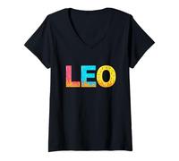 Mujer Regalo de cumpleaños para niño o Hijo con Nombre de Leo Camiseta Cuello V