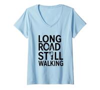 Mujer Regalo de empoderamiento para sobrevivientes de cáncer Long Road todavía Caminando Camiseta Cuello V