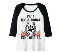 Mujer Regalo de equitación con Texto en inglés I'm A Dog & Horse Kind of Girl Camiseta Manga Raglan