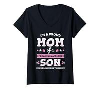 Mujer Regalo de hijo con texto en inglés "I'm A Proud Mom Of A Freaking Awesome Son" Camiseta Cuello V