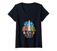 Mujer Regalo de hito de Viaje Dibujado a Mano en Buenos Aires Argentina Camiseta Cuello V