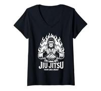 Mujer Regalo de Jiu Jitsu Gorilla Train Like a BJJ Camiseta Cuello V