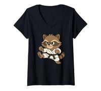 Mujer Regalo de luchador de arte marital de karate de mapache salvaje para hombres y mujeres Camiseta Cuello V