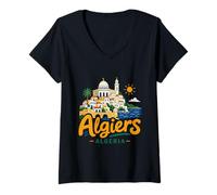 Mujer Regalo de Recuerdo de Viaje de Argel Argelia Dibujado a Mano Camiseta Cuello V