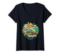 Mujer Regalo de Recuerdo de Viaje de Ayia Napa Chipre Dibujado a Mano Camiseta Cuello V