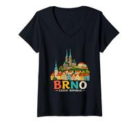 Mujer Regalo de Recuerdo de Viaje de Brno República Checa Dibujado a Mano Camiseta Cuello V
