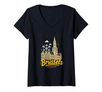 Mujer Regalo de Recuerdo de Viaje de Bruselas Bélgica Dibujado a Mano Camiseta Cuello V