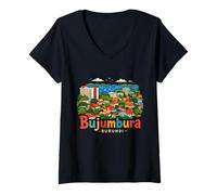 Mujer Regalo de Recuerdo de Viaje de Bujumbura Burundi Dibujado a Mano Camiseta Cuello V