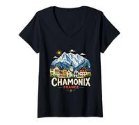 Mujer Regalo de Recuerdo de Viaje de Chamonix Francia Dibujado a Mano Camiseta Cuello V