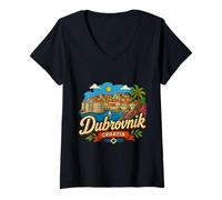 Mujer Regalo de Recuerdo de Viaje de Dubrovnik Croacia Dibujado a Mano Camiseta Cuello V