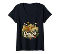Mujer Regalo de Recuerdo de Viaje de Génova Italia Dibujado a Mano Camiseta Cuello V