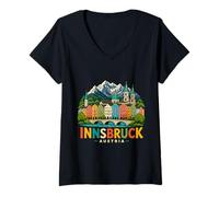 Mujer Regalo de Recuerdo de Viaje de Innsbruck Austria Dibujado a Mano Camiseta Cuello V