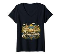 Mujer Regalo de Recuerdo de Viaje de Jerusalén Israel Dibujado a Mano Camiseta Cuello V