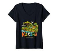 Mujer Regalo de Recuerdo de Viaje de Kasane Botswana Dibujado a Mano Camiseta Cuello V