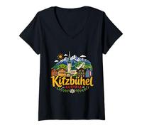Mujer Regalo de Recuerdo de Viaje de Kitzbuehel Austria Dibujado a Mano Camiseta Cuello V