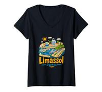 Mujer Regalo de Recuerdo de Viaje de Limassol Chipre Dibujado a Mano Camiseta Cuello V