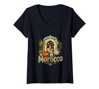 Mujer Regalo de Recuerdo de Viaje de Marruecos Dibujado a Mano Camiseta Cuello V