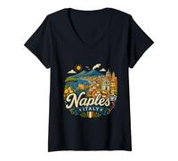 Mujer Regalo de Recuerdo de Viaje de Nápoles Italia Dibujado a Mano Camiseta Cuello V