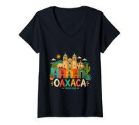 Mujer Regalo de Recuerdo de Viaje de Oaxaca México Dibujado a Mano Camiseta Cuello V